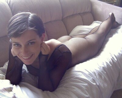 Brunette, Fishnet, Smiling
