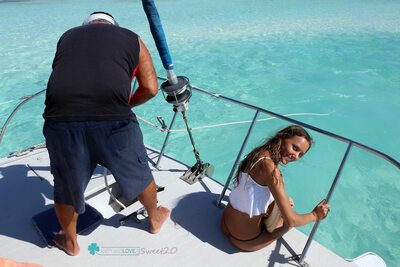 Imagen etiquetada con: Skinny, Bikini Life Trip to Iguana Island, Blonde, Katya Clover - Mango A, katya-clover.com, Bikini, Boat, Cute, Russian, Sexy Wallpaper, Small Tits, Smiling