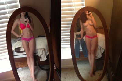 Imagen etiquetada con: Skinny, Brunette, Legs, Lingerie, Mirror, Selfie, Small Tits